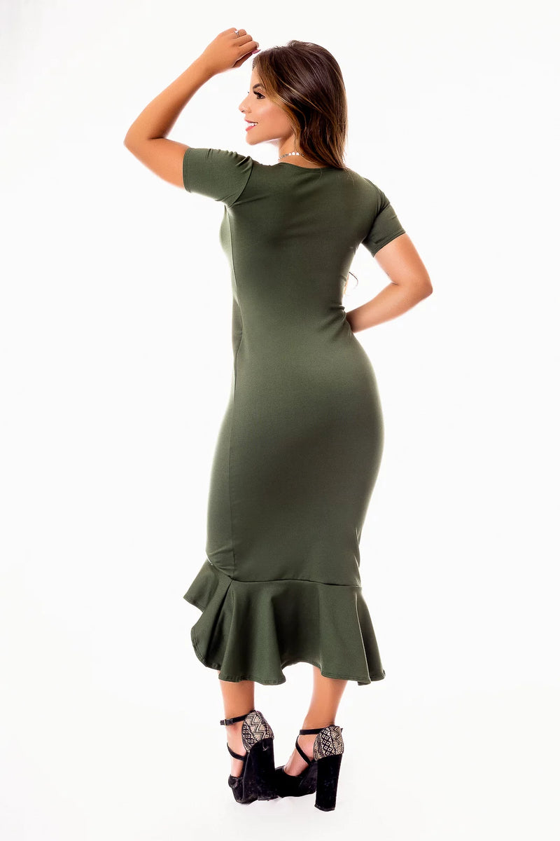 Vestido Maxi Midi com Babado e Manguinha REF: STY8