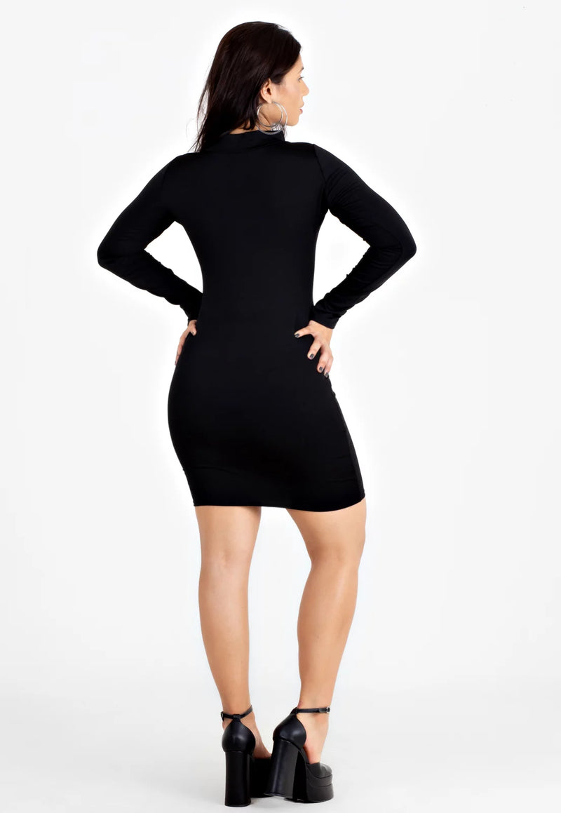 Vestido Feminino Manga Longa e Gola Alta Tubinho Preto