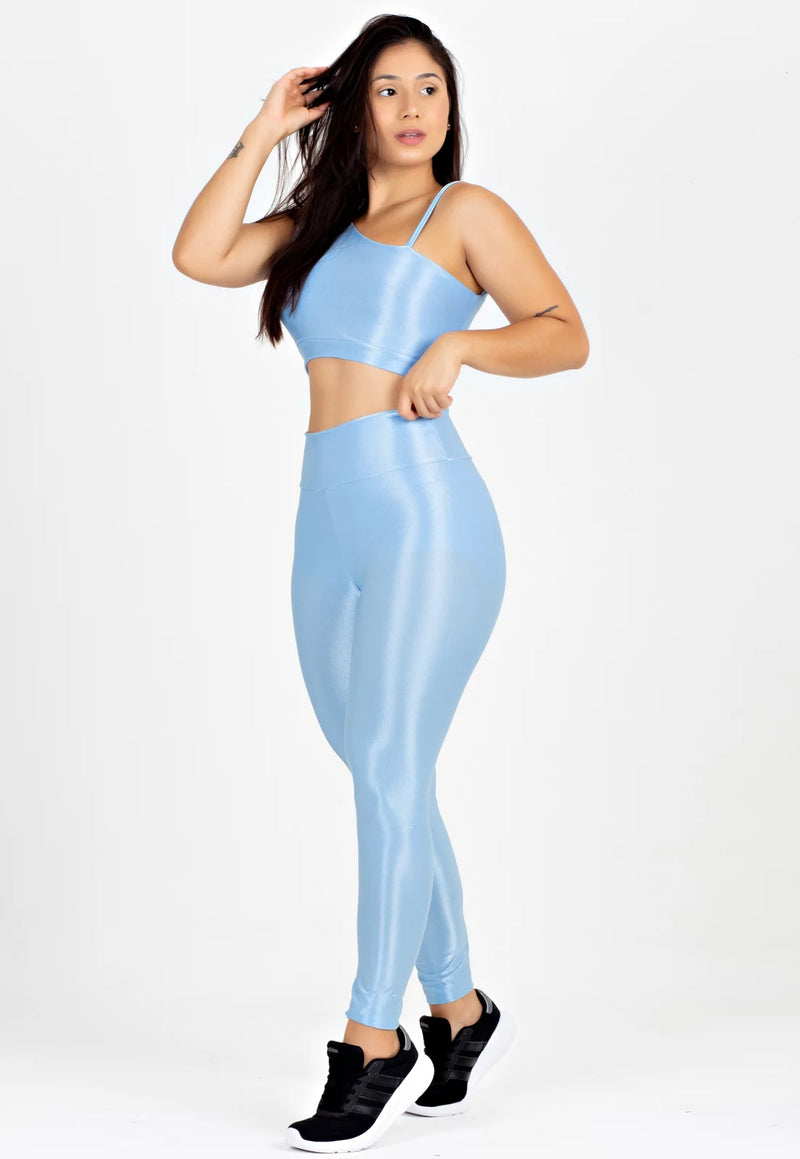 Conjunto Metamorfose Cropped Alcinha Detalhe Nas Costas+ Calça Legging Azul