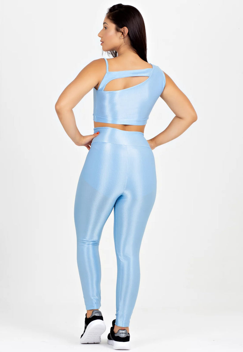 Conjunto Metamorfose Cropped Alcinha Detalhe Nas Costas+ Calça Legging Azul