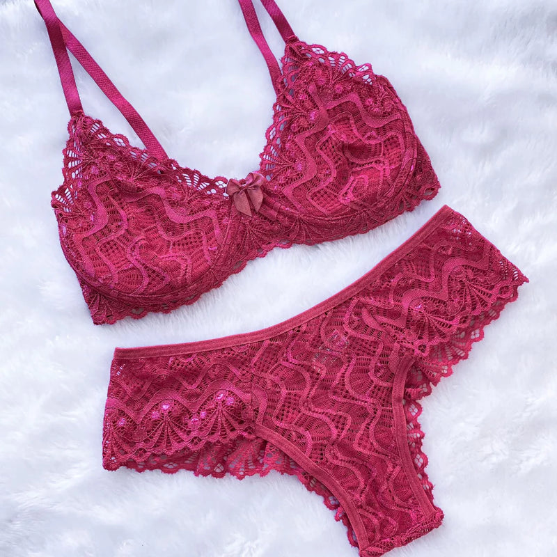 Conjunto De Lingerie Sem Bojo Com Arco Renda Calcinha e Sutiã Rendados